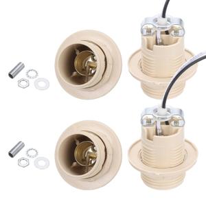 PATIKIL E14 Light Bulb Socket, 4 Set Lamp Base Full-Thread Holder with 40 CM/15.6 Inches Wire Lead for Incandescent LED Light Bulbs Replacement,Light Yellow