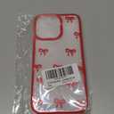 EYZUTAK Case for iPhone 13, Clear Cute Ribbon Bowknot Pattern Aesthetic Transparent Phone Case Raised Camera Protection Stylish Slim Soft Durable TPU Protective Cover for Women Girls - Red