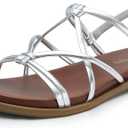 DREAM PAIRS Women's Sandals Cross Strappy Gladiator Dress Flat Sandals Daily Casual Comfortable Summer Shoes Silver 8,5