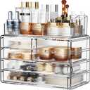 ZHIAI Stackable Storage Drawers, Acrylic Bathroom Counter Organizer Clear Makeup Organizers for Vanity, Kitchen Cabinets, Bathroom, Undersink, Home Organization and Storage (2Top 3 Drawers,)