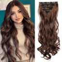 Clip In Hair Extensions 22 Inch Long Wavy Synthetic Hair Extension for Women Girls Dark Brown Color Hair Natural Soft Invisible Clips Thick Hairpieces for Daily(22 Inch, 7 Pcs, Dark Brown)