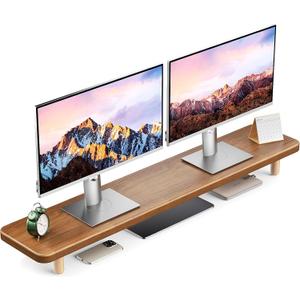 Dual Monitor Stand Riser, 39 Inch Extra Long Wooden Desktop Monitor Riser with Storage for 2 Monitors Ultra Strong Desk Shelf Organizer Riser Ergonomic for 2 Screens/Laptop/PC/TV/Printer (Walut brown, 39inches)