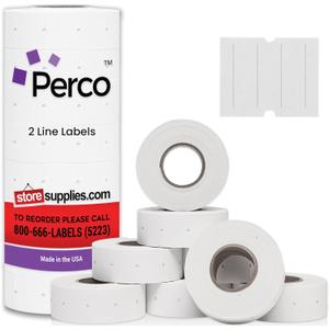 Perco 2 Line White Labels - 8 Rolls, 1 Sleeve, 6,000 Blank Price and Date Gun Labels for Perco 2 Line Price and Date Guns - Made in USA