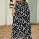 Gardenwed Womens Midi Casual Skirt High Waisted Pleated Flowy A Line Elastic Swing Skirts with Side Slit (L)