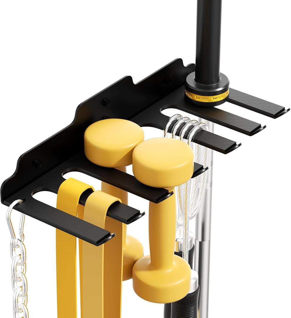 Olympic Barbell Hanger,Garage Gym Bar Wall Rack,Vertical Barbell Mount Rack,Black Powder Coated,Space Saving Commercial or Home Gym Accessory,Holds Under 33mm Bar Size (Black 7 Hooks)