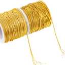 2 Rolls Metallic Elastic Cords Stretch Cord Ribbon Metallic Tinsel Rope for Craft Making Gift Wrapping, 1 mm 55 Yards (Gold)