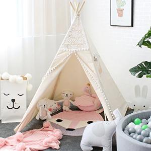 Lebze Kids Teepee Tent, Beige 53"