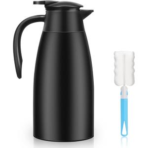Essenya 1 PCS 68 OZ Thermal Coffee Carafe, Insulated Stainless Steel Coffee Carafe Double Walled Vacuum Thermal Pot Flask with Brushes for Keeping Hot Coffee Tea Home and Office (Black)