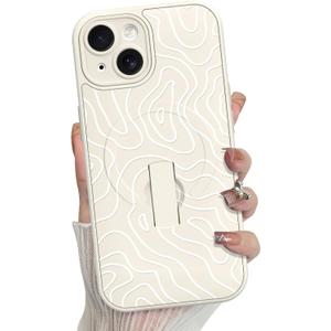 MZELQ for iPhone 15 Case, Silicone Wave Ripple Cute Pattern, Support for MagSafe, Kickstand Wristband Camera Protection Soft Slim Phone Case for Girls Women -White