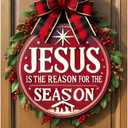 Merry Christmas Door Cover 35x71 Inch Front Porch Door Banners Decoration Winter Jesus Reason Season Banner for Sign Background Party Indoor Decor