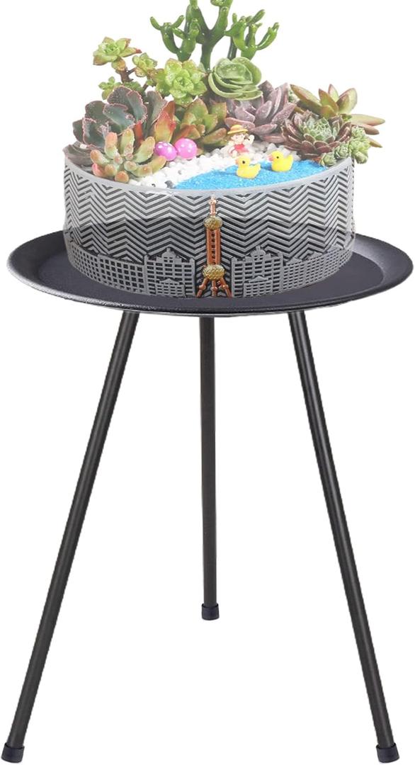 ZEECER Plant Stand Indoor Outdoor, 20'' Tall Small Patio Table Round Metal Side Table, Multi-Role Rust-Proof Plant Stool Small Outdoor Side Tables for Patio Garden Home Decor