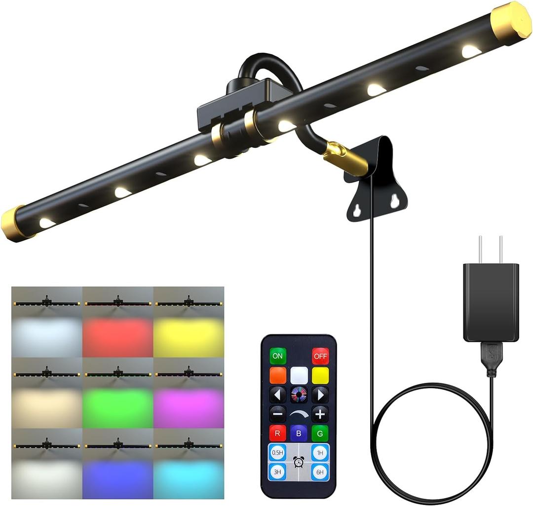 Starxing Picture Light with Remote, Led Accent Light Painting Plug in, Magnetic Art Lighting Rotatable, Dart Board Light RGB Dimmable, Spotlight Timer for Display Frame Portrait Mirror Wall Indoor