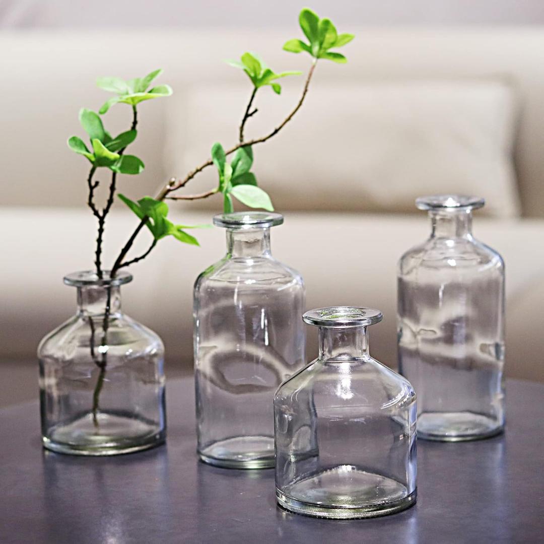 WDHODEC Glass Bud Vases Set of 8, Small Clear Vases for Flowers, Mini Glass Vase Assorted for Rustic Wedding, Floral Arrangements, Home Table Decorations