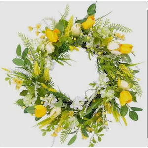 Beinhome 26 Inch Tulip Wreaths for Front Door, Handmade Spring Summer Artificial Wreath with Yellow Tulip and Greenery, Perfect Wreath for Outdoor Home Party Wall Window Decor pack of 3