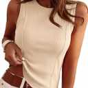 PRETTYGARDEN Sleeveless Tops for Women 2026 Summer Ribbed Tank Top Fitted Shirts Basic Tees Cute Spring Going Out Y2k Clothes (Beige, M)