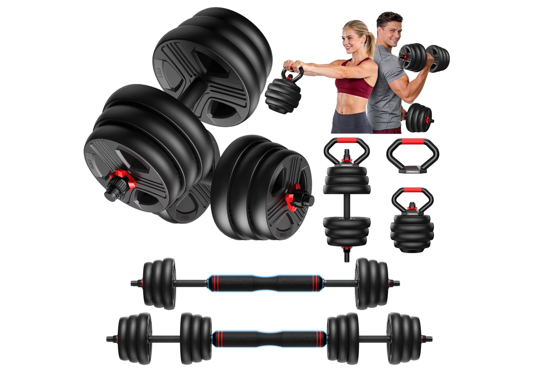 Fitness 90lbs Free Weight Set with Connector, 5 in1 Dumbbells Set Used as Barbell, Kettlebells, Push up Stand, Fitness Exercises for Home Gym Suitable Men/Women
