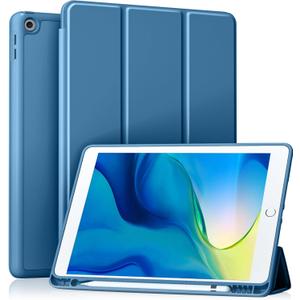 Akkerds Case Compatible with iPad 10.2 Inch 2021/2020/2019, for iPad 9th/8th/7th Generation Case with Pencil Holder, Protective with Soft TPU Back, Auto Sleep/Wake Cover, Bluemist