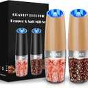 XinXu Gravity Electric Pepper Grinder, Salt or Pepper Mill & Adjustable Coarseness, with LED Light, One Hand Automatic Operation (Set/WoodGrain)