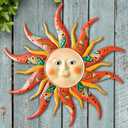 Metal Sun Wall Art Decor,17.3Inches Sun Face Garden Sculptures Statues Wall Art Decorations for Indoor and Outdoor, Room Garden Porch Fence Balcony Patio Decor (Orange)