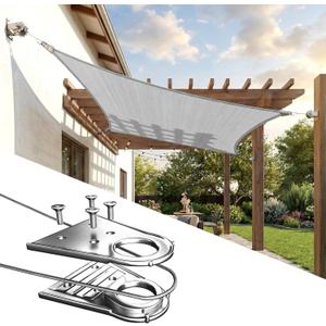 ColourTree Super Ring 18' x 24' Grey Rectangle Sun Shade Sail, Commercial Grade UPF50 Fabric, Reinforced Corners & Edges, 260 GSM Canopy Heavy Duty
