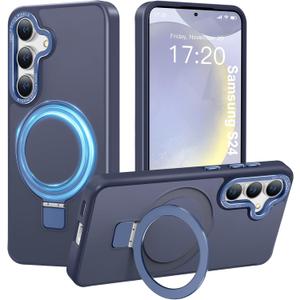 Compatible with Samsung Galaxy S24 Case with Magnetic Ring Stand, Military Drop Protection, Anti-Scratch/Anti-Fingerprint Translucent Matte Case for Samsung Galaxy S24 (Dark Blue)