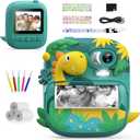 Kids Camera Instant Print, CAMCLID 2.4 Inch Screen Camera for Kids Dinosaur Children Digital Camera with 32GB Card & 3 Rolls Paper, Christmas Birthday Gift Toys for Boys Girls 3-12 Age (Green)