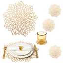 Gold Placemats Set of 8 Table Mats Gold Charger Plates Place Mats & 8 Pcs Coasters Wipeable Modern Holiday Round Placemats for Christmas Thanksgiving Farmhouse Wedding Dining Table Setting Decor