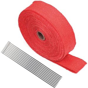 2" x 50Ft Red Roll Fiberglass Exhaust Header Pipe Heat Wrap Tape + 10 Zip Ties