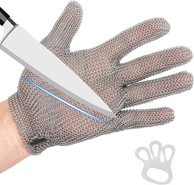 Cut Resistant Glove, Food Grade Stainless Steel Chainmail Butcher Glove for Cutting Meat Oyster Shucking Slicing Fish L 