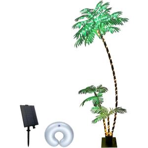 7FT Solar Lighted Palm Trees for Outside Patio Light Up 260 LED Artificial Fake Tree Lights for Pool Bar Tropical Party Deck Outdoor Decorations