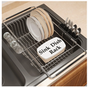 Over the Sink Expandable Dish Drainer Drying Rack In Stainless Steel for Small Kitchen, Counter Space Saving Modern Compact Metal Above Plate Dryer Strainer, Adjustable Hanging Inside Drain