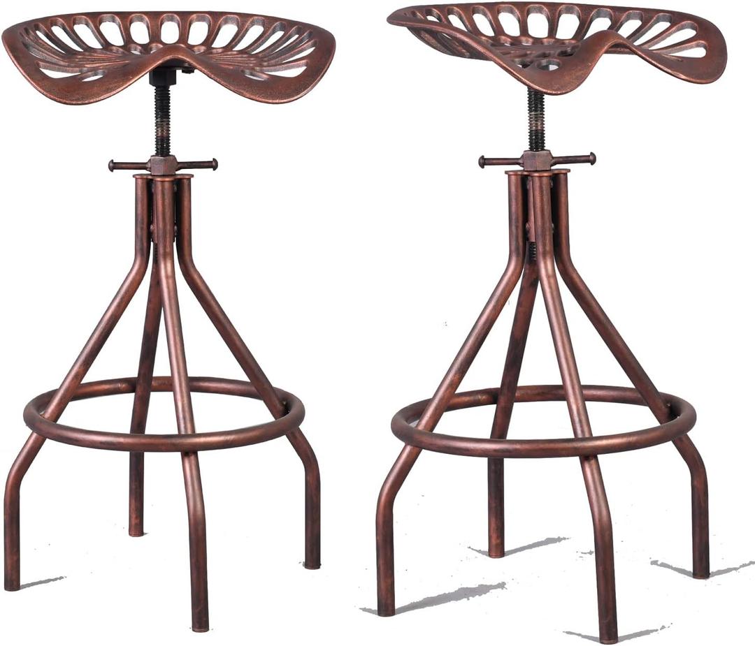 Diwhy Rustic Farmhouse Barstool Tractor Seat Adjustable Bar Stool Industrial Pub Stool Copper Set of 2