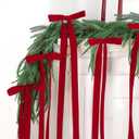 6 ft Christmas Cedar Garland with 12 Velvet Bows Faux Realistic Green Cedar Garland Winter Pine Decoration for Mantle Fireplace Staircase Wall Table Indoor Outdoor