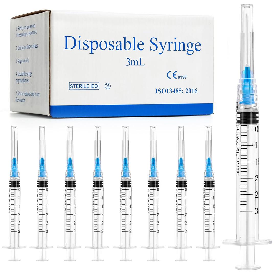 100 Pack 3ml Syringes with Needle 23G 1 Inch - Disposable Luer Lock Dispensing Syringe, Individually Wrapped