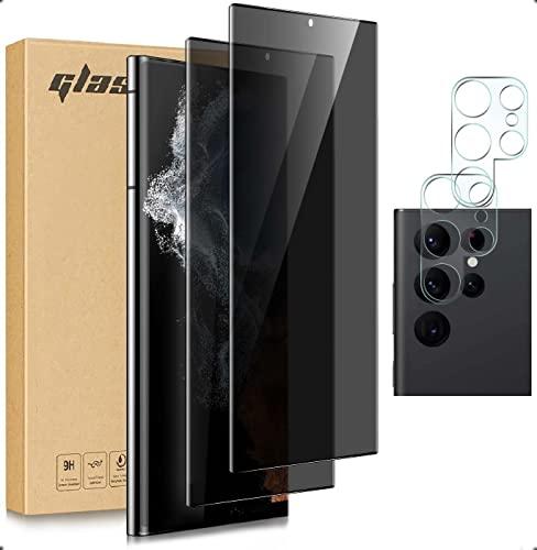 TSMK [2+2 Pack] for Samsung Galaxy S23 Ultra Privacy Screen Protector with Camera Lens Protector, Anti-Spy Tempered Glass Film,9H Hardness,3D Bending for Galaxy S23 Ultra 5G Glass Screen Protector