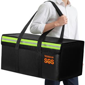 Large Fireproof Document Bags 24x12x12in, Fireproof Document Box for Cash, Photo Albums, Valuables, Extra Large Fireproof Bag Waterproof Document Storage with Reflective Strip, Black