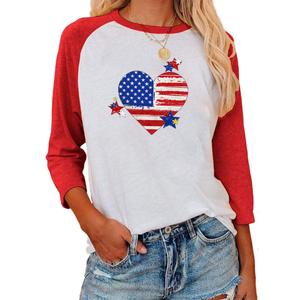 Women Color Block Shirts Novelty T-Shirts Stars and Stripes Print Tops Independence Day Shirt (White, XL)