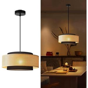 Rattan Pendant Lights Bamboo Light Fixture Boho Pendant Light Wicker Hanging Light Fixture Woven Basket Shade Farmhouse Rattan Chandelier for Kitchen Living Room Dining Room Bedroom
