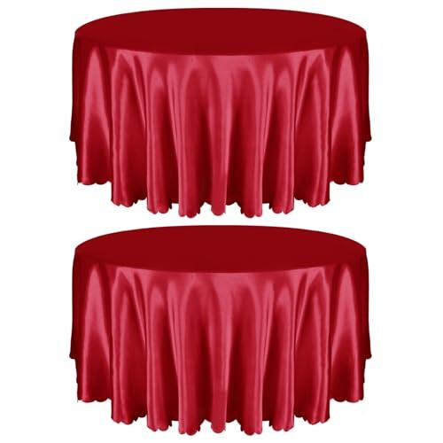 Entisn 2 Pack 120 Inch / 10ft Round Tablecloth, Red Satin Table Cover for 8-12 Seats, Wrinkle Resistant and Washable Silky Table Cloths for Wedding Party Banquet Events Decoration