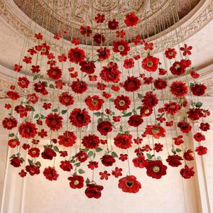 Suncalla 6 Pack Valentine's Day Garlands 50ft Artificial Red Rose Hanging Decoration Vintage Faux Flowers Ceiling Decor Fake Floating Floral Garlands with Hooks for Wall Wedding Backdrop Party