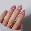 BTArtbox Press On Nails Short - Lamp-Curable Pink Cat Eye Almond Press On Nails with Glue for Women, Semi-Transparent Soft Gel Glue On Nails in 16 Sizes - 32 Stick On Nails Kit, Spring Charm