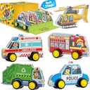 Oriate Rolling City Vehicle for Magnetic Tiles, Free Wheels Rescue Toy Cars Compatible with Road Magnet Tiles, Car Toys for Kids Urban Road Traffic Magnetic Tiles Toys, Educational Gift Boys Girls