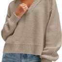 Saodimallsu Womens V Neck Pullover Sweaters Casual Knit Long Sleeve Loose 2025 Fall Cropped Tops (M)