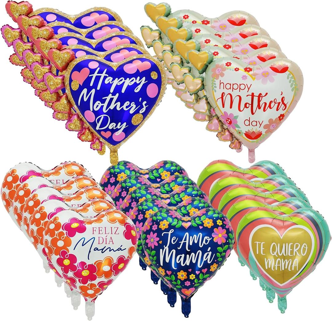 20 Pcs Mothers Day Balloons, Mother's Day Decorations, Happy Mothers Day Balloons for Happy Mother's Day Party Decoration Supplies (Heart)