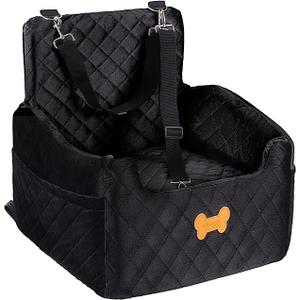 Dog Car Seat for Small Dogs, Dog Booster Seat Filling in Thick Memory Foam with 2 Safety Leashes and Storage Pocket, Suitable for Pet Under 30lb or 2 Puppies (Black)