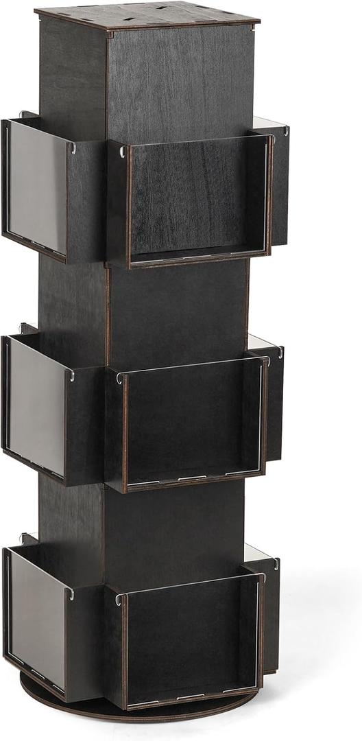 Natheeph Rotating Display Stand Greeting Card Display Wooden Display Rack with Two Card Sticker for Greeting Card Vendor Coffee Bag 3 Tier Tabletop Display Stand (Ebony)