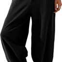 Himosyber Women Cotton Pants Wide Leg Pants Casual Loose Baggy Elastic Waist Beach Palazzo Harem Pants (Medium, Black)