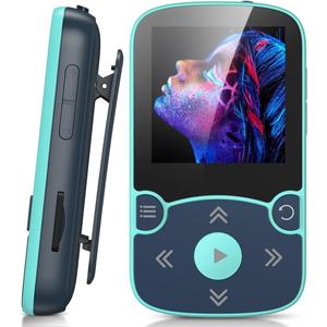 AGPTEK 64GB MP3 Player with Clip, A65 Bluetooth 5.3 Lossless Sound with FM Radio, Voice Recorder for Sport Running, Supports up to 128GB TF Card, Blue