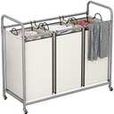 LINZINAR 3-Bag Laundry Sorter,Laundry Hamper Cart with Heavy Duty Rolling Lockable Wheels and Removable Bags (Beige)