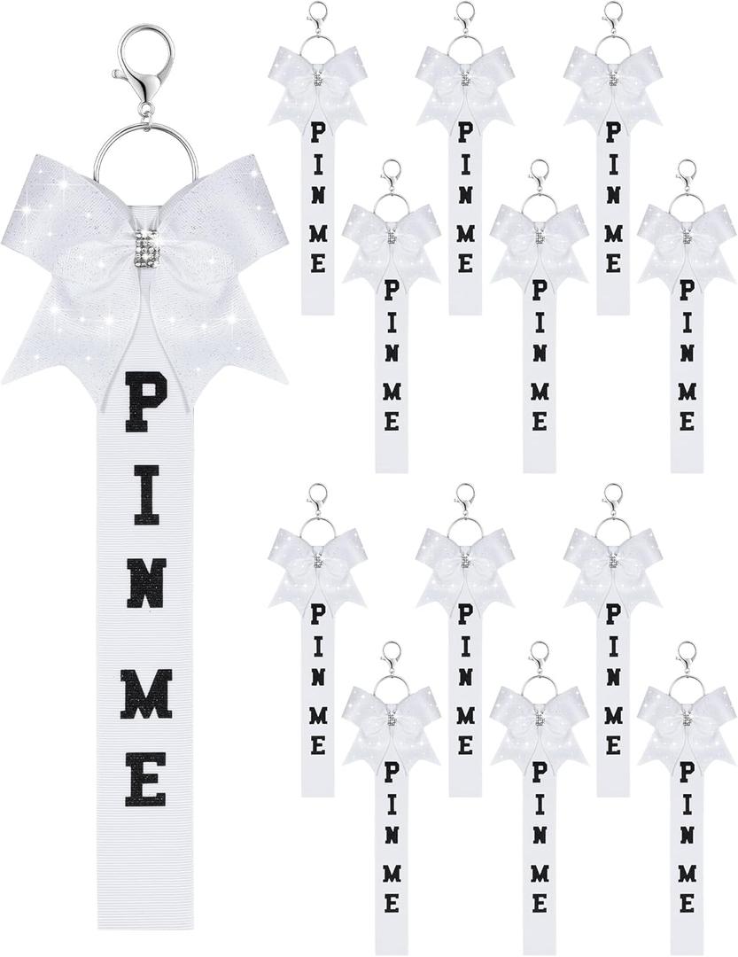 Landical Cheer Pin Me Ribbon Cheerleader Ribbon Keychain with Rhinestones Bow for Cheerleader Bag Backpack